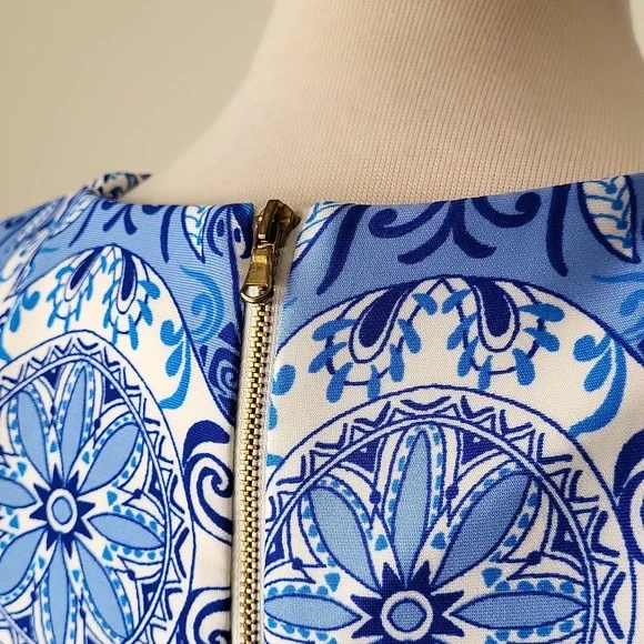 Julian Taylor Blue & White A-Line Midi Dress Size 12 - Picture 9 of 12